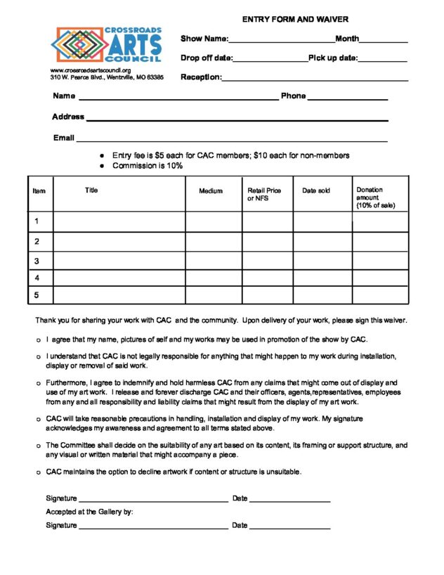 CAC Entry Form Waiver 2022 - Crossroads Arts Council